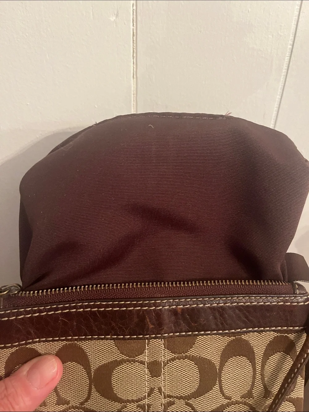 Coach Brown Signature Canvas Wristlet with Dark Brown Leather Trim